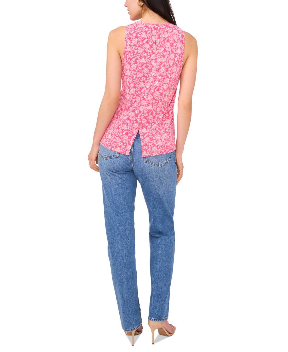 Vince Camuto Women's Printed Keyhole-back Tank Top In Pink