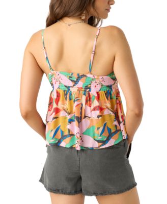 Juniors' Reeta Printed Crinkled Sleeveless Top
