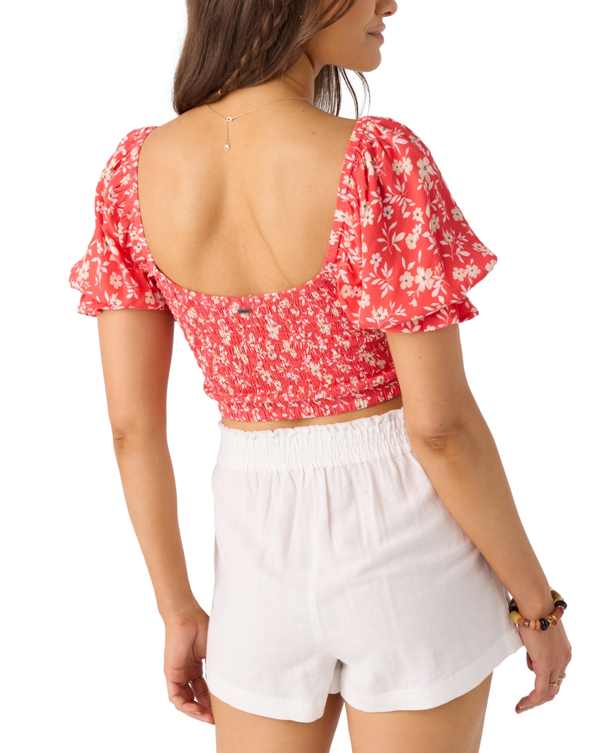 O'neill Juniors' Lorna Printed Smocked Crop Top