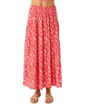 Juniors' Luciana Printed Smocked-Waist Tiered Skirt