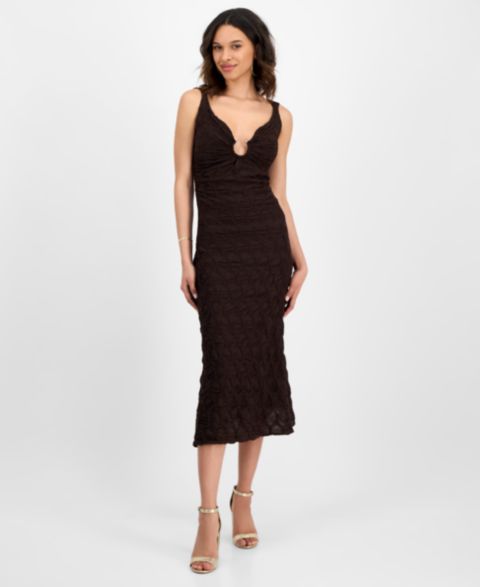 Женское платье Siena Textured Knit Plunge-Neck Scoop-Back, цвет: Шоколадный
