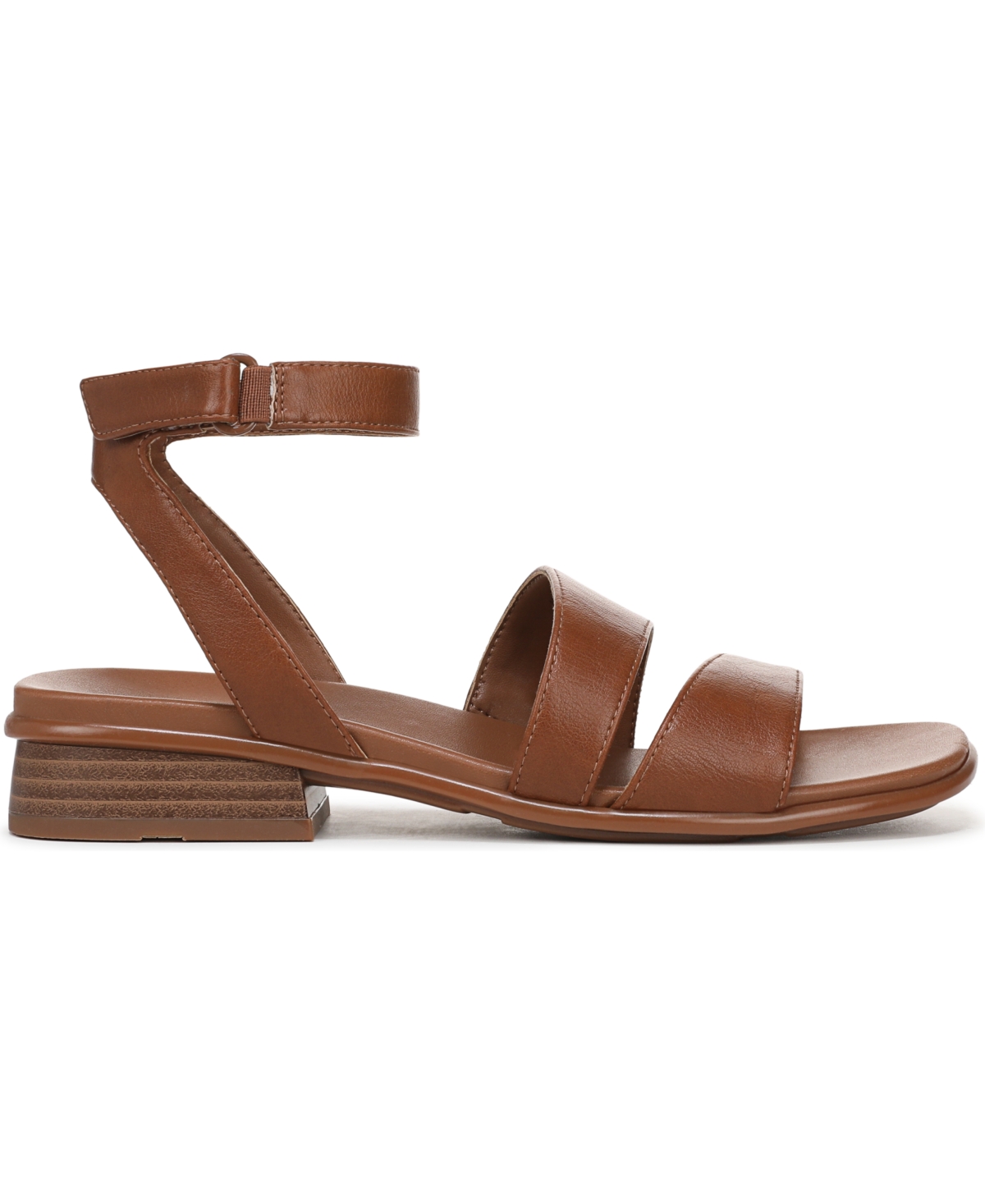 Naturalizer Women's Effie Square Toe Block Heel Flat Sandals In English Tea Brown Faux Leather
