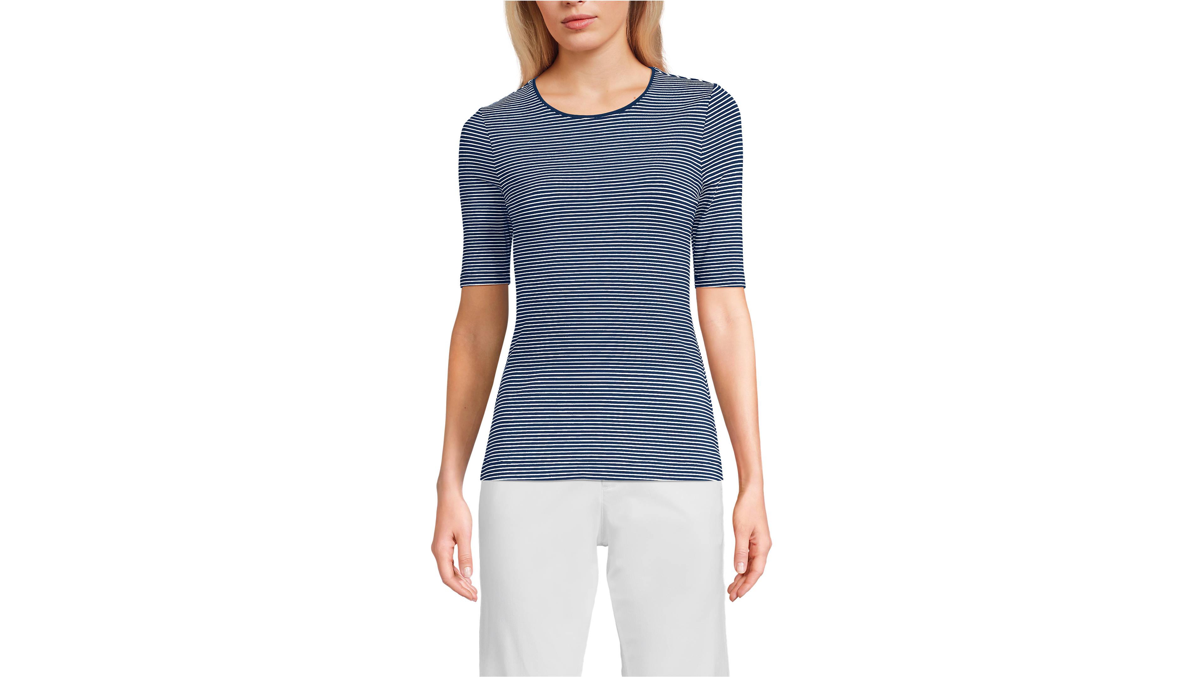 Lands' End Women's Lightweight Jersey Skimming Elbow Sleeve Crew Neck T-shirt