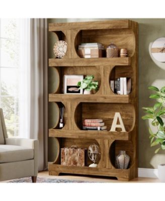 71" Tall Bookcase Set of 2, 4-Tier S-Shaped Bookshelf, Wood Decorative Storage Shelving, Modern Freestanding Display Shelves, Large Library Book Shelf Unit for Home Office Living Room Bedroom