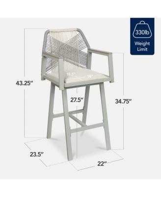 Set of 2 Indoor/Outdoor Aluminum, Woven Rope Swivel Barstools w/ Armrests
