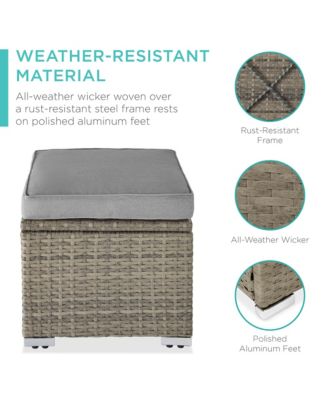 Set of 2 Wicker Ottomans, Multipurpose Furniture w/ Removable Cushions, Steel Frame