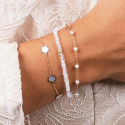 Pearl Bead Chain Bracelet 14K Gold