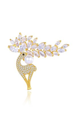 Classicharms Pave and Shell Pearl Reindeer Multi Way Brooch Pendant - Gold 74$