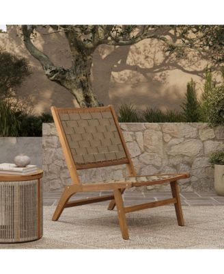 Outdoor Acacia Wood Woven Back and Seat Armless Deck Chair