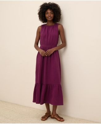 Women's Organic Cotton Coastal Double Gauze Tiered Midi Dress
