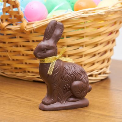 Dark Chocolate Resin Gold Ribbon Easter Rabbit Medium Figurine