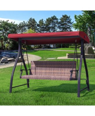 Outdoor Rattan Patio Swing with Adjustable Canopy, Built-in Quick-drying Foam Seat, Stylish Design,for Porch,Garden,Yard