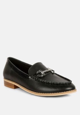 HOLDA Womens Horsebit Embellished Loafers With Stitch Detail