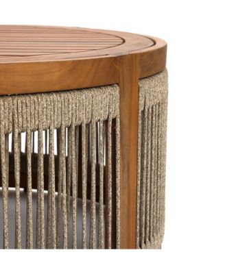Outdoor Acacia Wood Rope Sides Round Drum Coffee Table