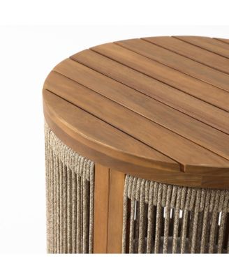 Outdoor Acacia Wood Rope Sides Round Drum Side and End Tables