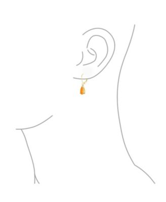 Simple White Orange Opal Created Opal Solitaire 7MM Pear Shaped Teardrop Dangle Lever Back Earrings Yellow Gold Plated Silver