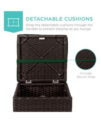 Set of 2 Wicker Ottomans, Multipurpose Furniture w/ Removable Cushions, Steel Frame