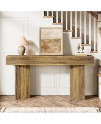 63-Inch Farmhouse Console Table, Narrow Long Sofa Table Behind Couch, Wood Entry Console for Entryway, Living Room, Foyer, Rustic Brown