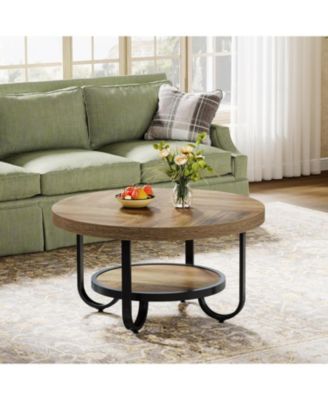 31" Single-Piece Metal Coffee Table with Storage Shelf and Curved Legs
