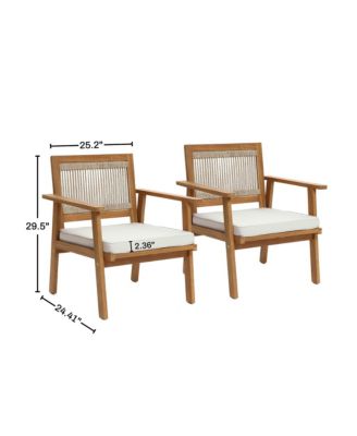 Outdoor Acacia Wood Rope Back Armchairs with Cushions, Set of 2