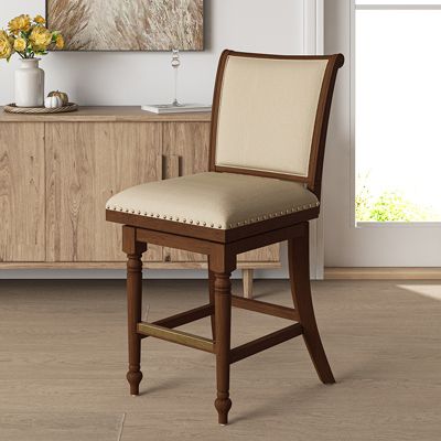 Blerona Farmhouse Swivel Bar Stool With Nailhead Trims