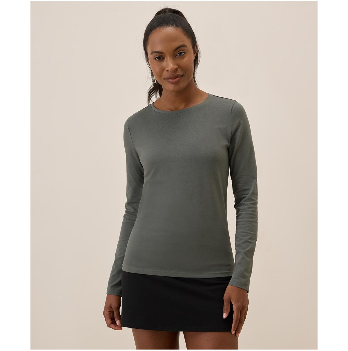Women's Organic Cotton Luxe Stretch Jersey Long Sleeve Tee - Plum