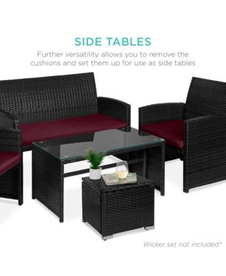 Set of 2 Wicker Ottomans, Multipurpose Furniture w/ Removable Cushions, Steel Frame