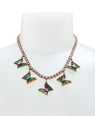 Faux Stone Boho Butterfly Bib Tennis Necklace