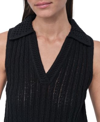 Women's Lacey Stitch Collared Sleeveless Sweater
