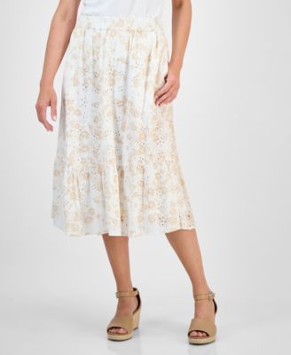 Women's Printed Eyelet Tiered Skirt, Exclusively at Macy's