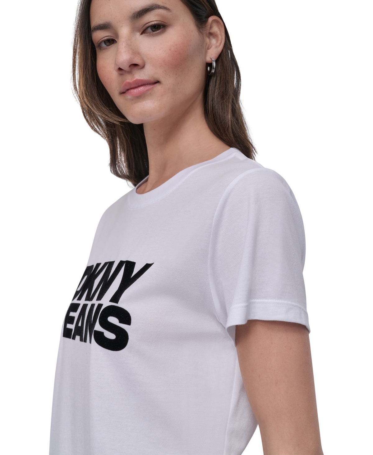 DKNY JEANS WOMEN'S FLOCKED LOGO CREWNECK T-SHIRT 