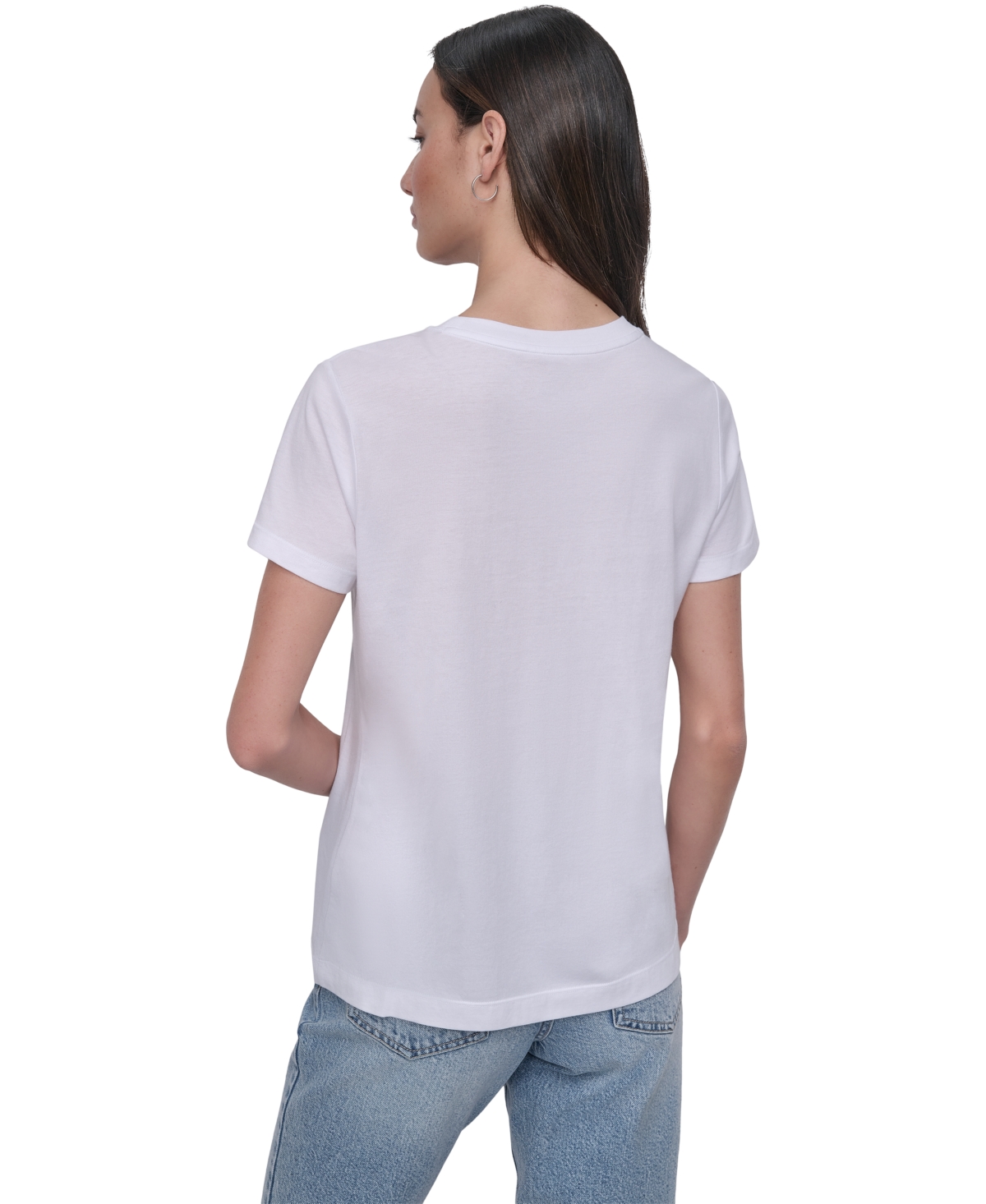 DKNY JEANS WOMEN'S FLOCKED LOGO CREWNECK T-SHIRT 