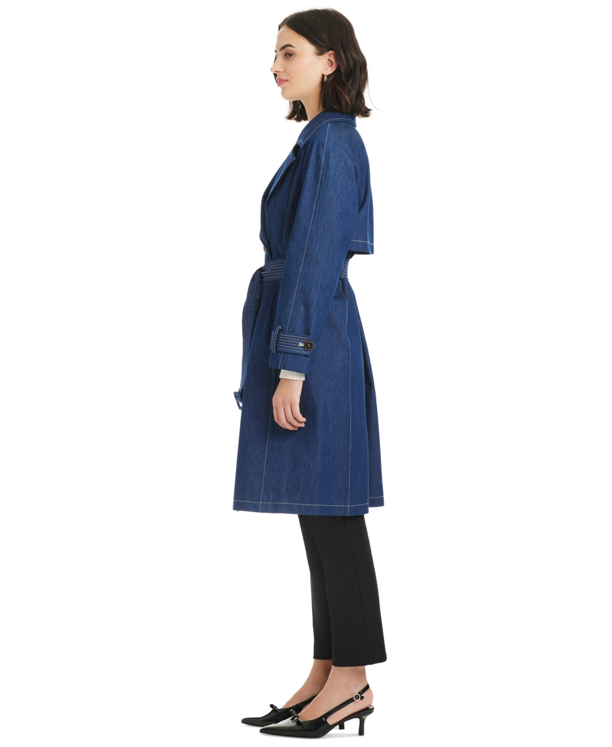 Kate Spade New York Double Breasted Longline Denim Trench Coat In Blue