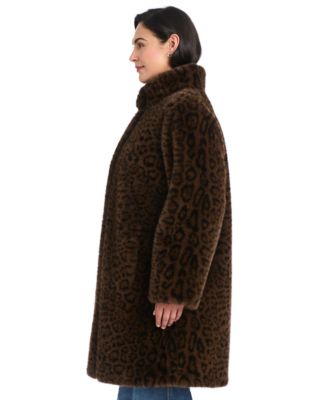 Plus Size Stand-Collar Faux-Fur Coat