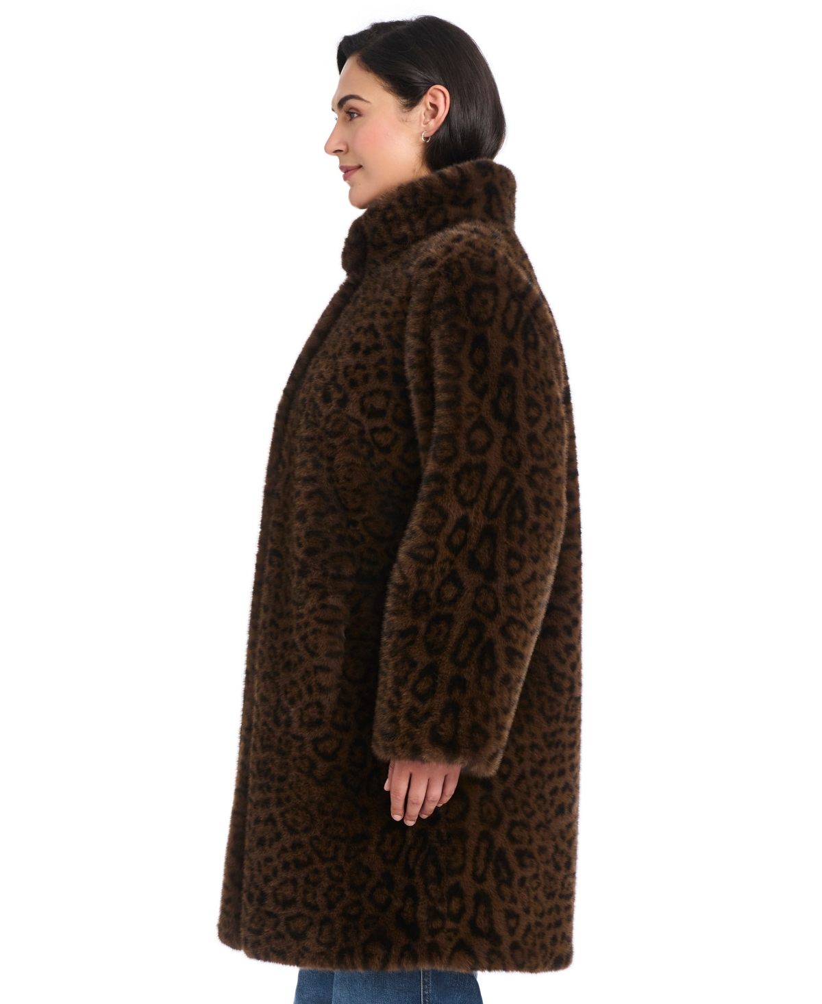 Jones New York Womens Collared Faux Fur Coat P Xs Xxl In Brown