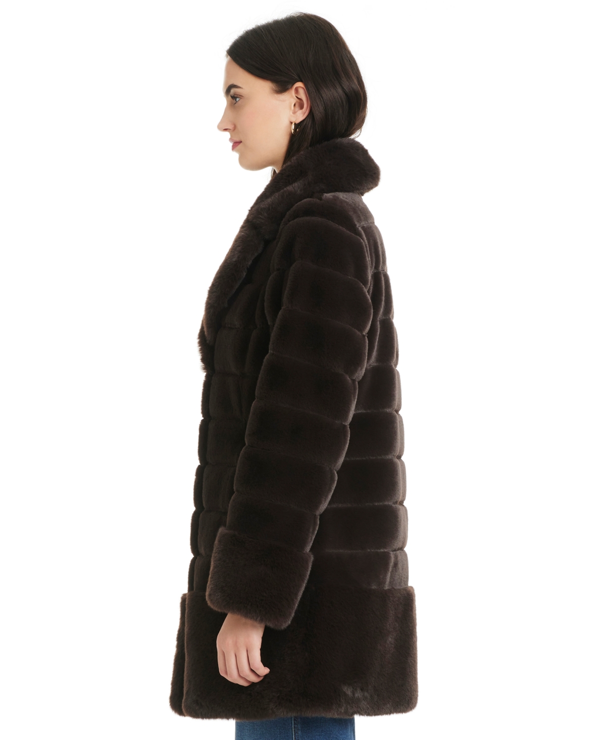 Jones New York Petite Notched-collar Faux-fur Coat In Brown