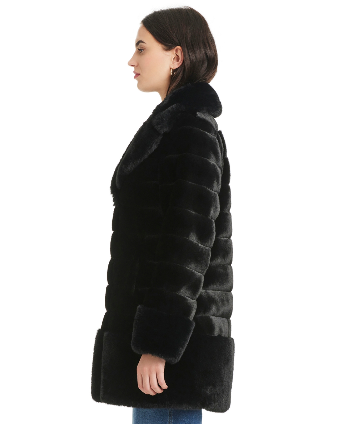 Jones New York Women's Faux-fur Notched-collar Coat In Black