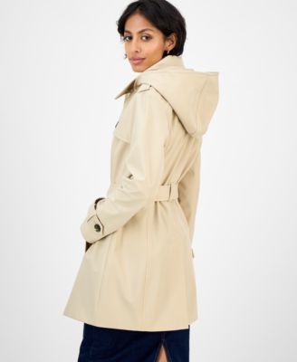 Women's Hooded Belted Zip-Front Raincoat