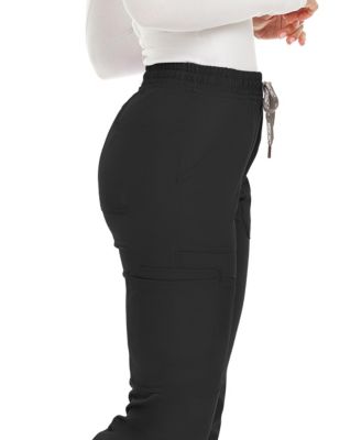 Plus Size Terri Stretch Straight Leg Six Pocket Cargo Scrub Pants, Black, 2X Large