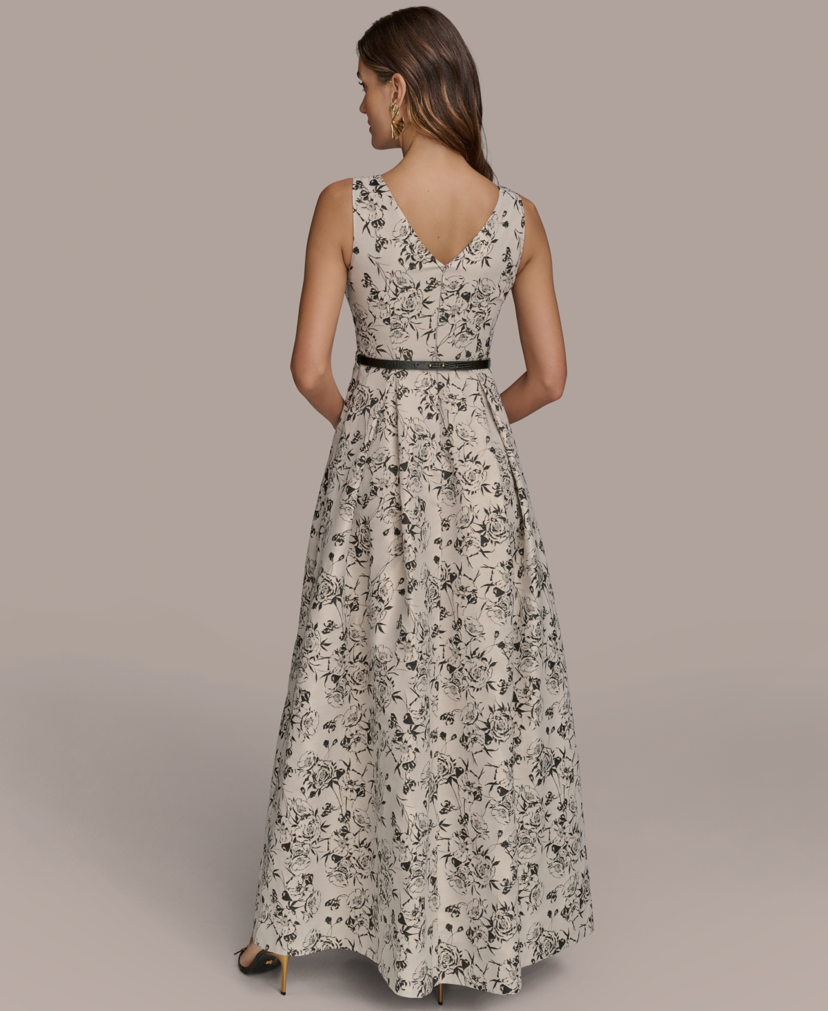 Donna Karan Women's Belted V-neck Jacquard Ball Gown