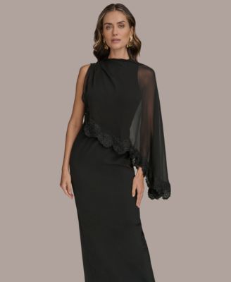 Women's Chiffon-Cape-Overlay Gown 