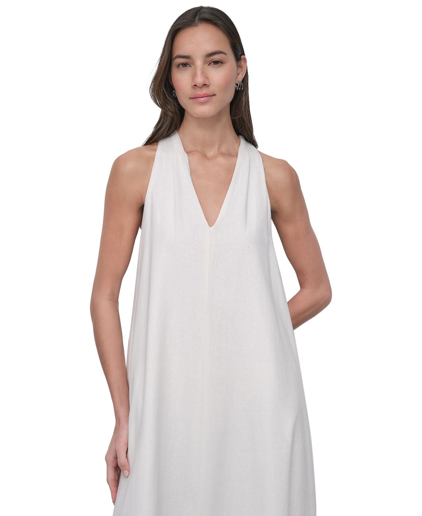 Женское платье DKNY Jeans V-Neck Racerback Linen-Blend Swing, цвет: Слоновая кость — фото 3