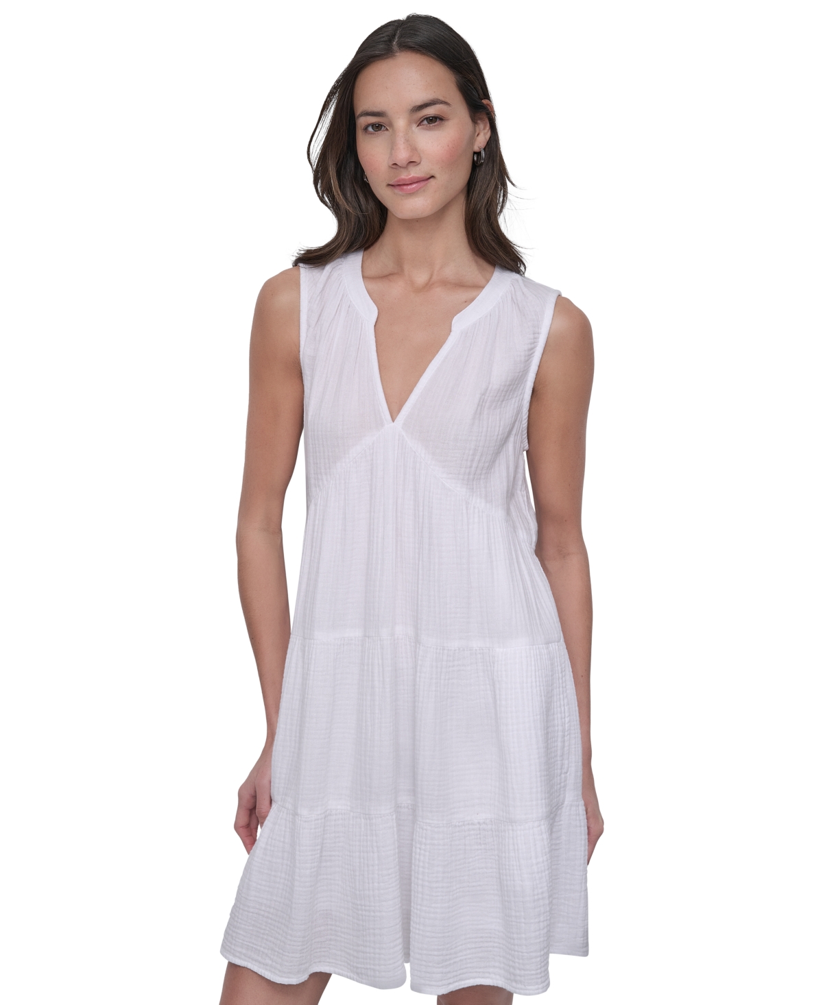 Shop Dkny Jeans Women's Cotton Gauze Sleeveless Mini Dress