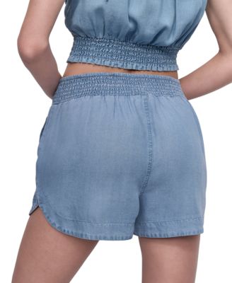 Women's Chambray High Rise Dolphin-Hem Shorts