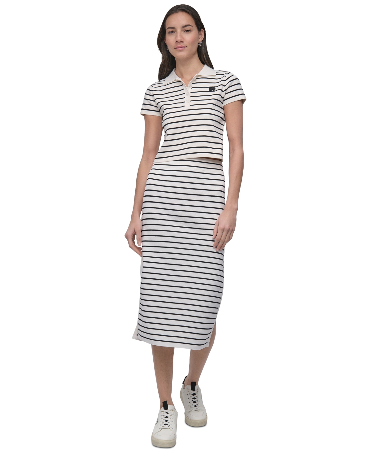 DKNY JEANS WOMEN'S STRIPED SHORT-SLEEVE POLO SHIRT 