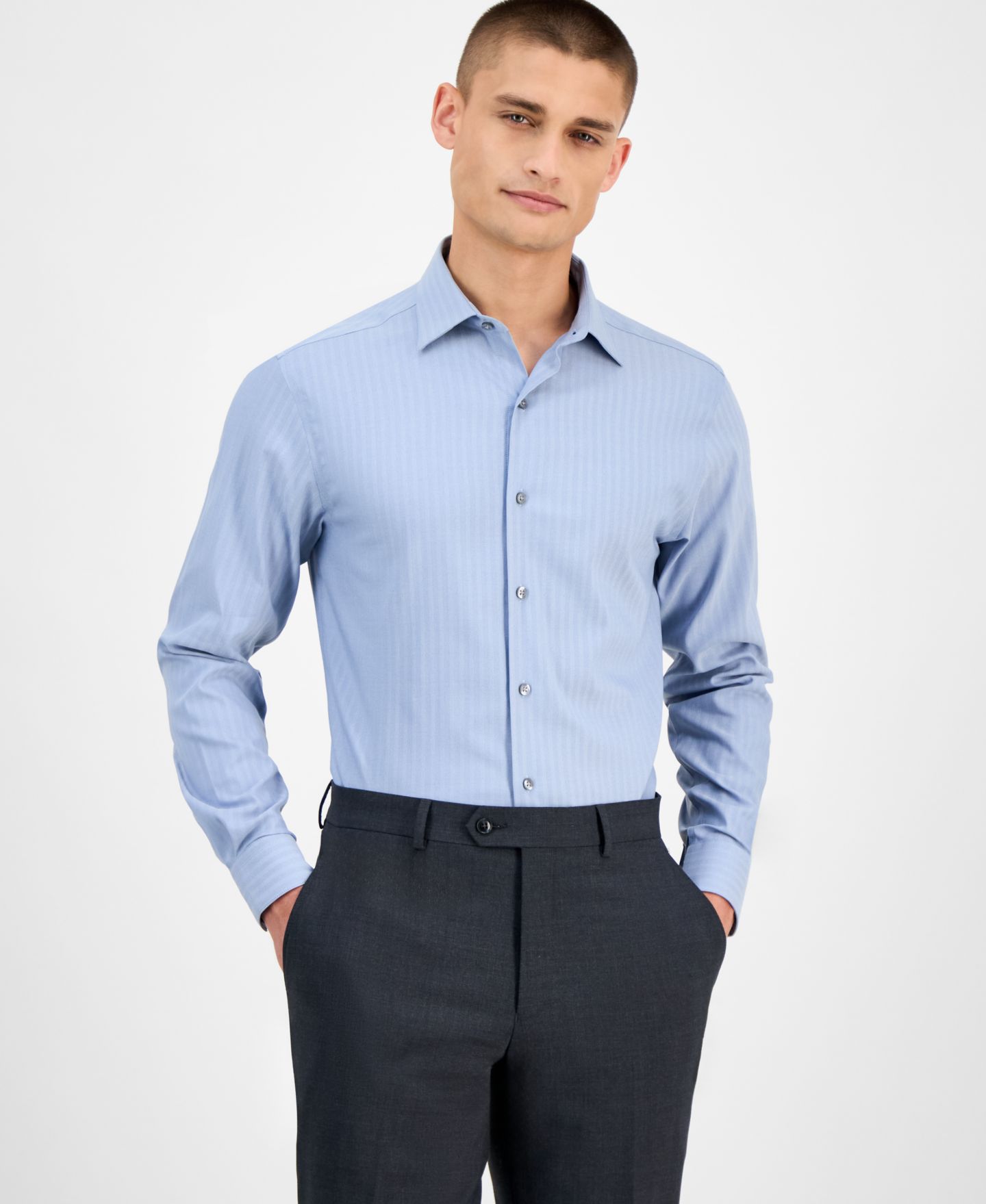Мужская рубашка Alfani Slim-Fit Herringbone Dress Shirt, цвет: Quiet Harbor — фото 1