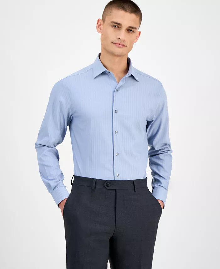 Men's Slim-Fit Herringbone Dress Shirt