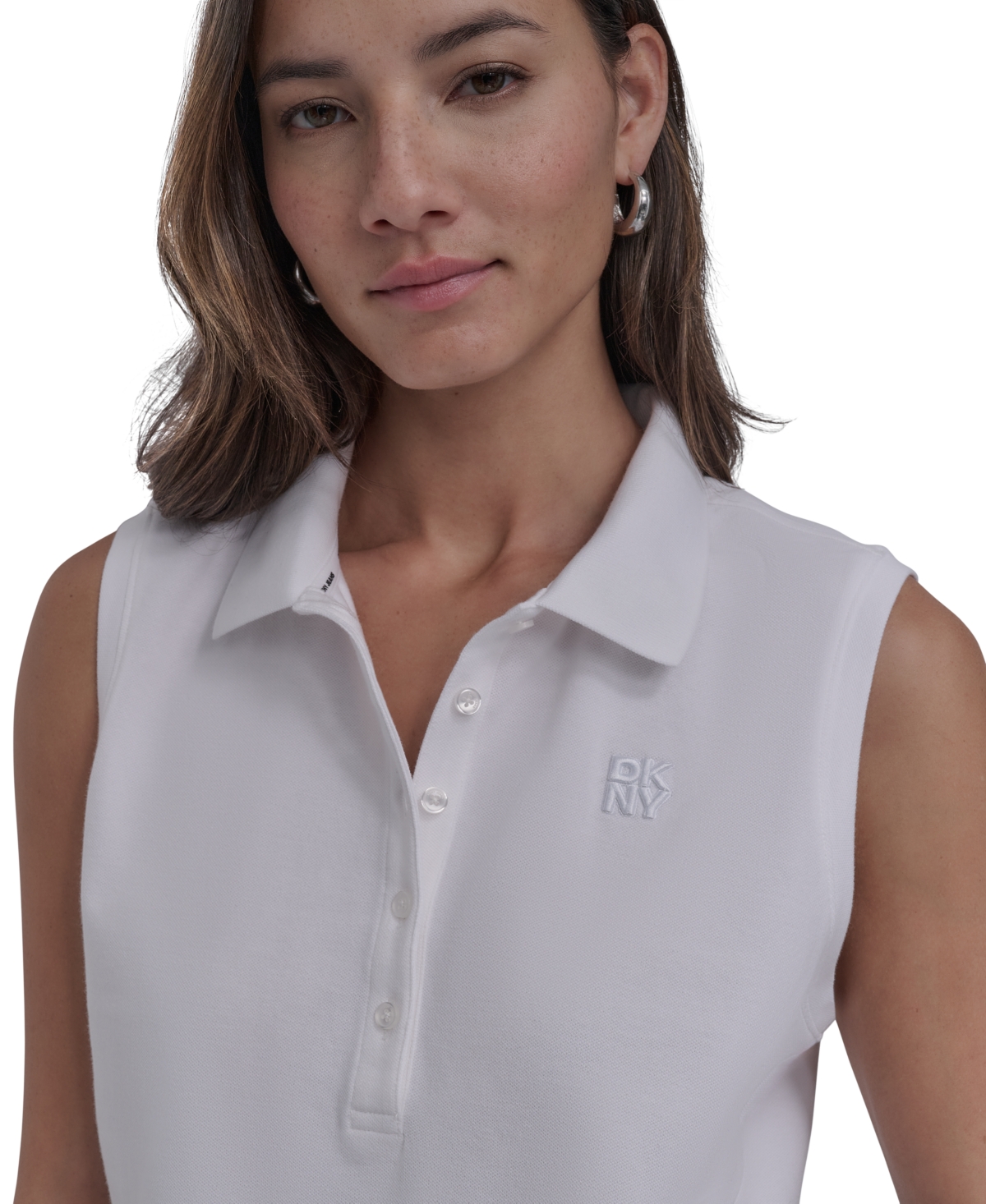 DKNY JEANS WOMEN'S CROPPED SLEEVELESS POLO SHIRT 