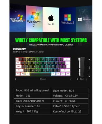 60% wired Gaming keyboard, RGB backlit ultra-small keyboard, waterproof portable, computer/MAC game keyboard (Black)