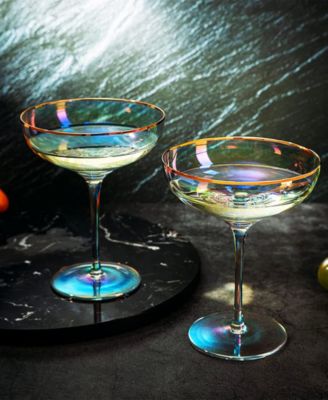 Gilded Rim Coupe Glasses, Set of 2